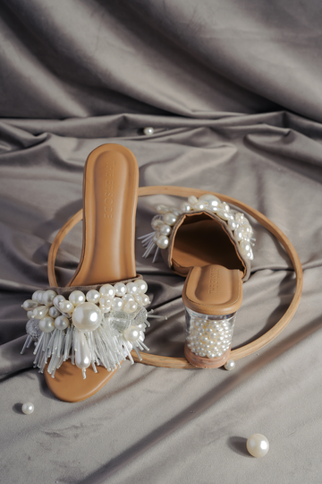 Fragile Forest Pearl Filled Block Heels