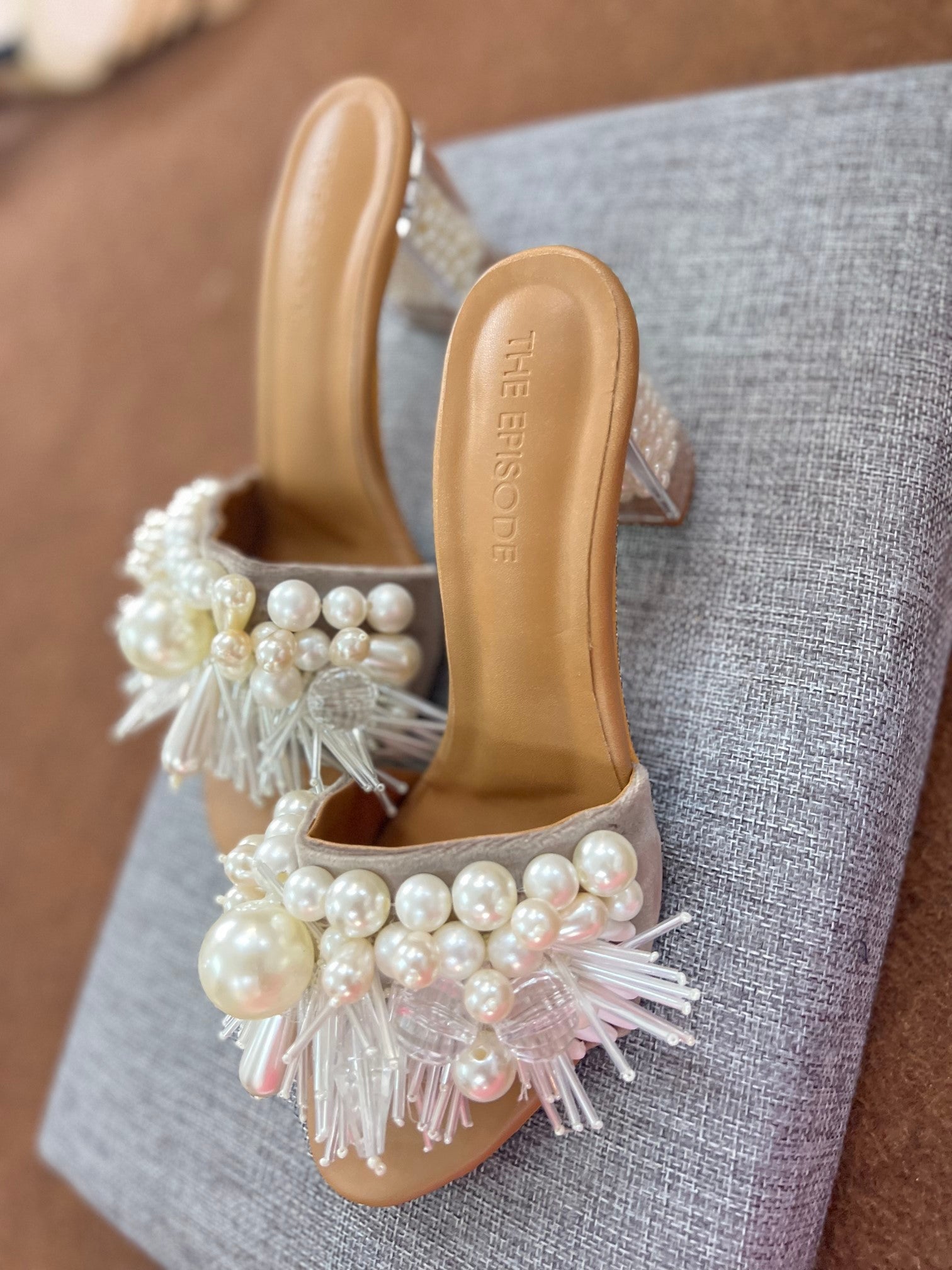 Fragile Forest Pearl Filled Block Heels