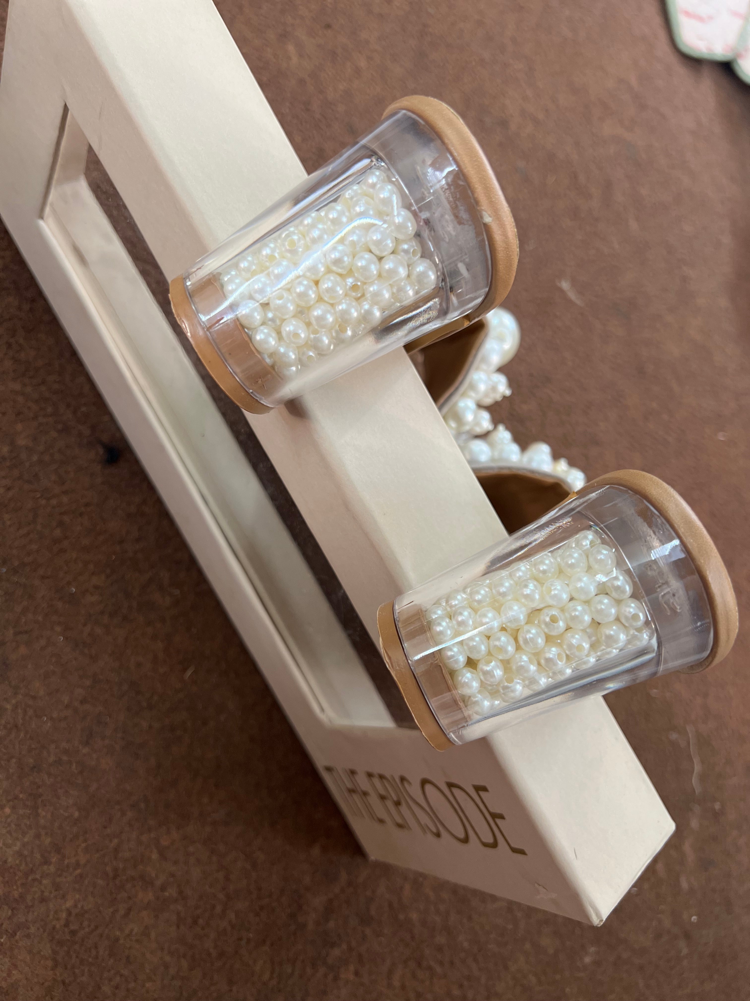 Fragile Forest Pearl Filled Block Heels